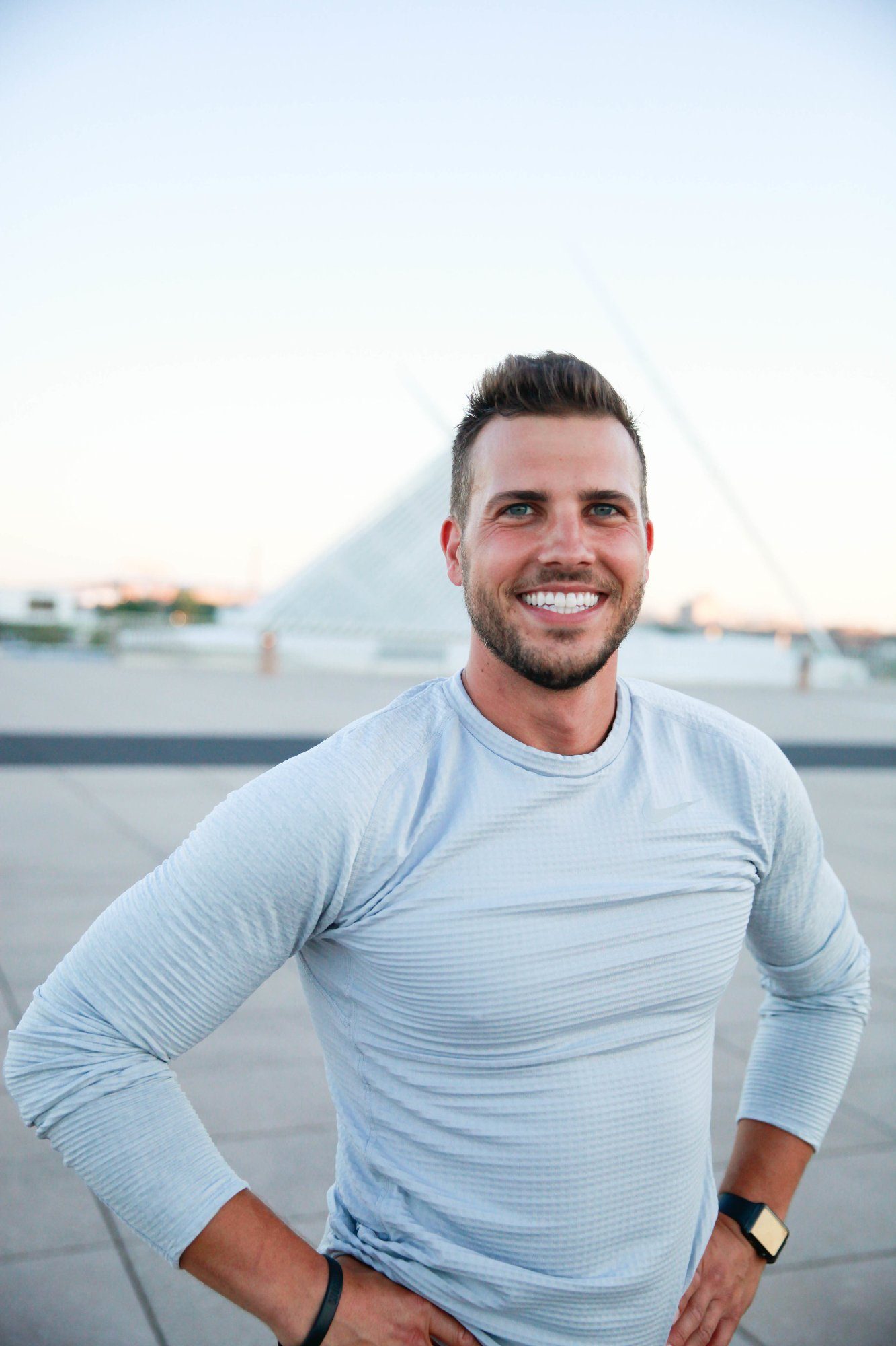 Jordan Murray personal trainer Milwaukee LIVFIT smiling at Milwaukee Art Museum